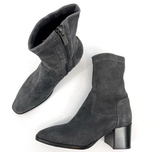Aquatalia Shoes - Aquatalia Tilly Gray Stretch Suede Weatherproof Ankle Zip Heel Boots Womens 6.5
